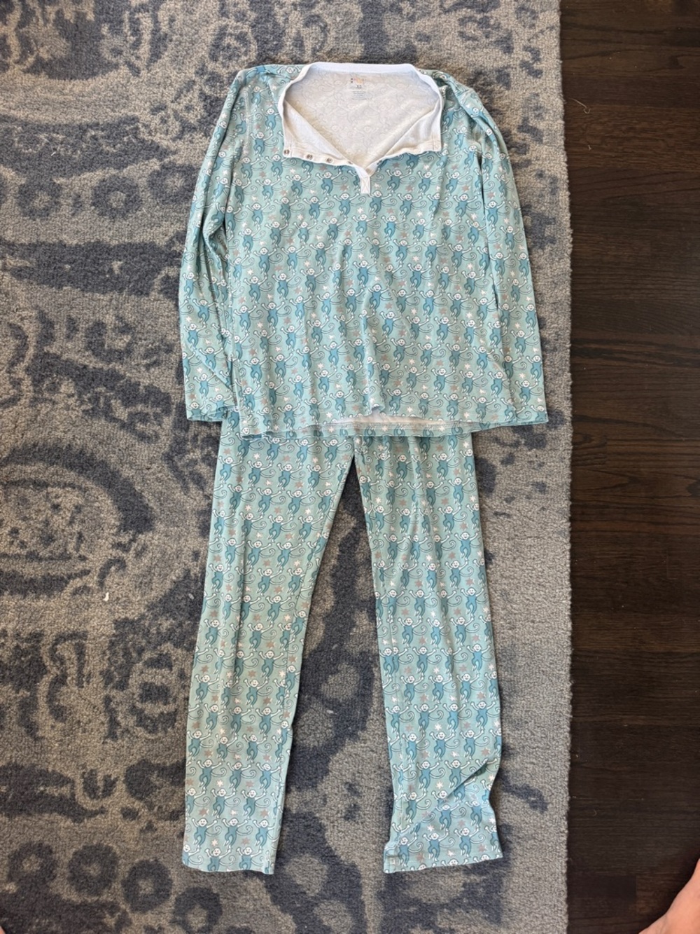 Classic Roller Rabbit Light Teal Long Sleeve Pajama Set
